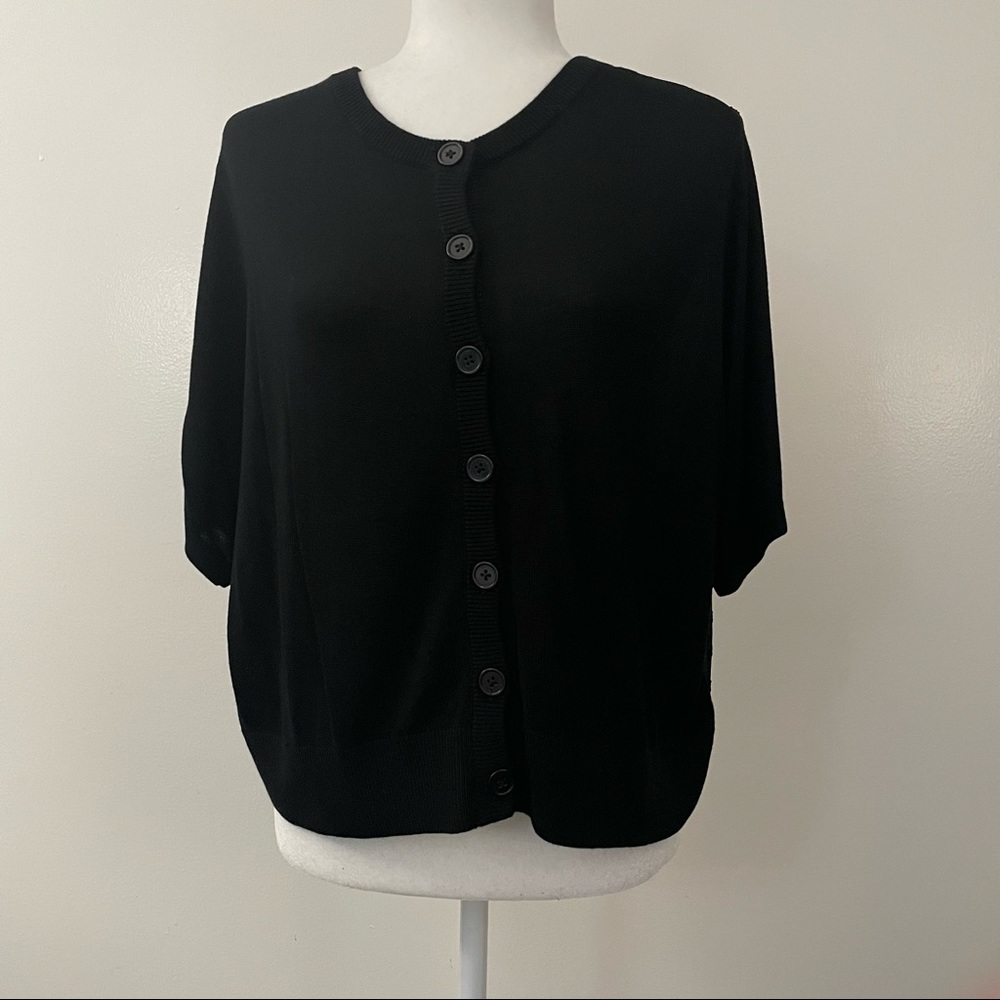 Black Dot Chiffon Crop Cardigan Sweater